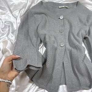 y2k Cato Peplum Cardigan Gray Chevron Knit 3/4 Sleeve XL